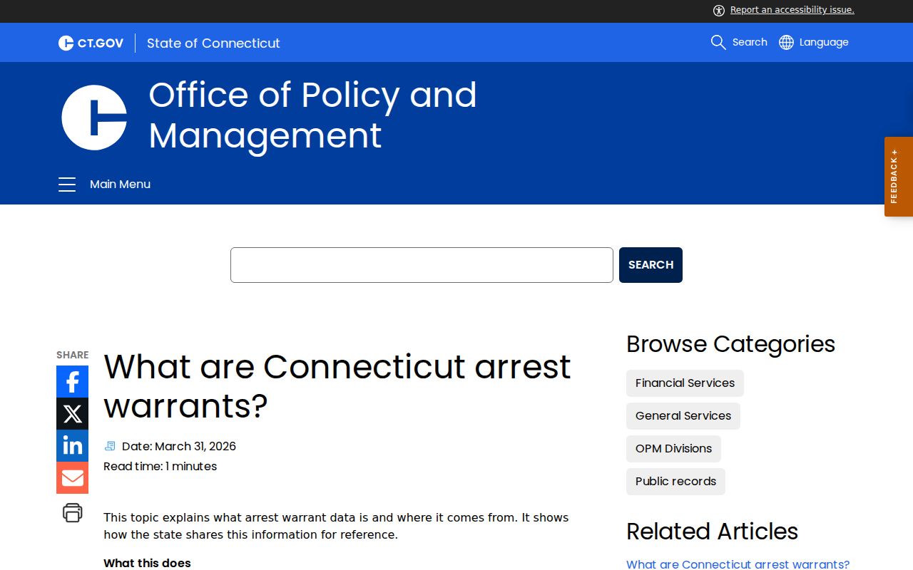 Bridgeport County arrest warrant public records explanation